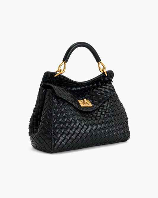 Refined Woven Leather Top-Handle Satchel