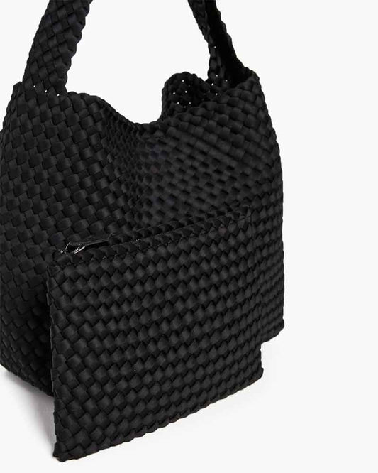 Black Woven Soft Hobo Bag with Matching Pouch