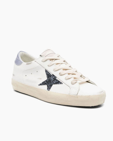 Women's Vintage Look White Skate Sneakers with Black Glitter Star