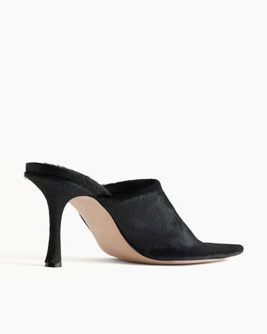 (Pre-sale)Black Calf Hair Pointed Toe Mules
