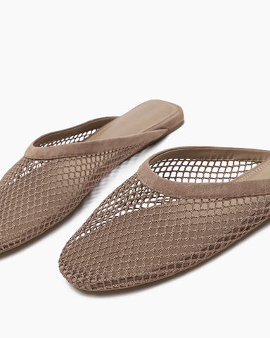 Women’s Mesh Vamp Leather-Trim Mule Flats