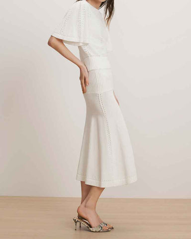 Women’s Off-White Pointelle Knit Fishtail Midi Skirt