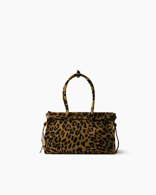 (Pre-sale)Large Leopard Print Calf Hair Tote Bag with Buckle Detail