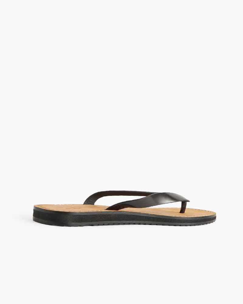 Women’s Black Leather Minimal Flip Flop Sandals