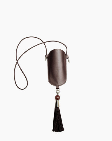 (Pre-sale)Leather Eyeglass Case Necklace with Tassel Detail