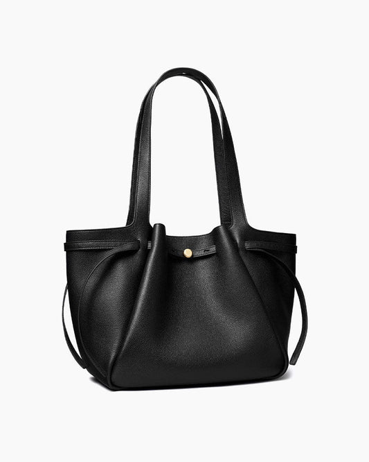 Black Pebbled Leather Romy Tote Bag