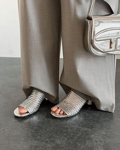 Woven Open-Toe Block-Heel Mule Sandals