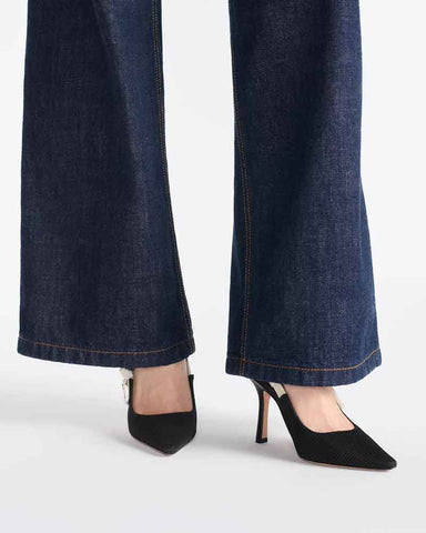 Modern Black Fabric Evening Pumps with Knot Strap Detail