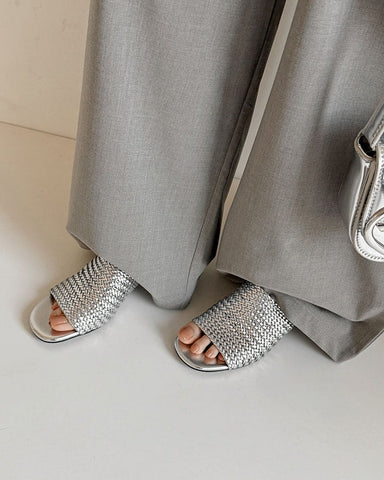 Woven Open-Toe Block-Heel Mule Sandals