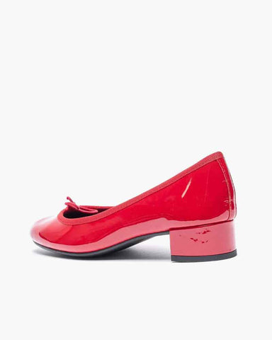 Women’s Red Patent Leather Bow Low Heel Mary Jane Pumps