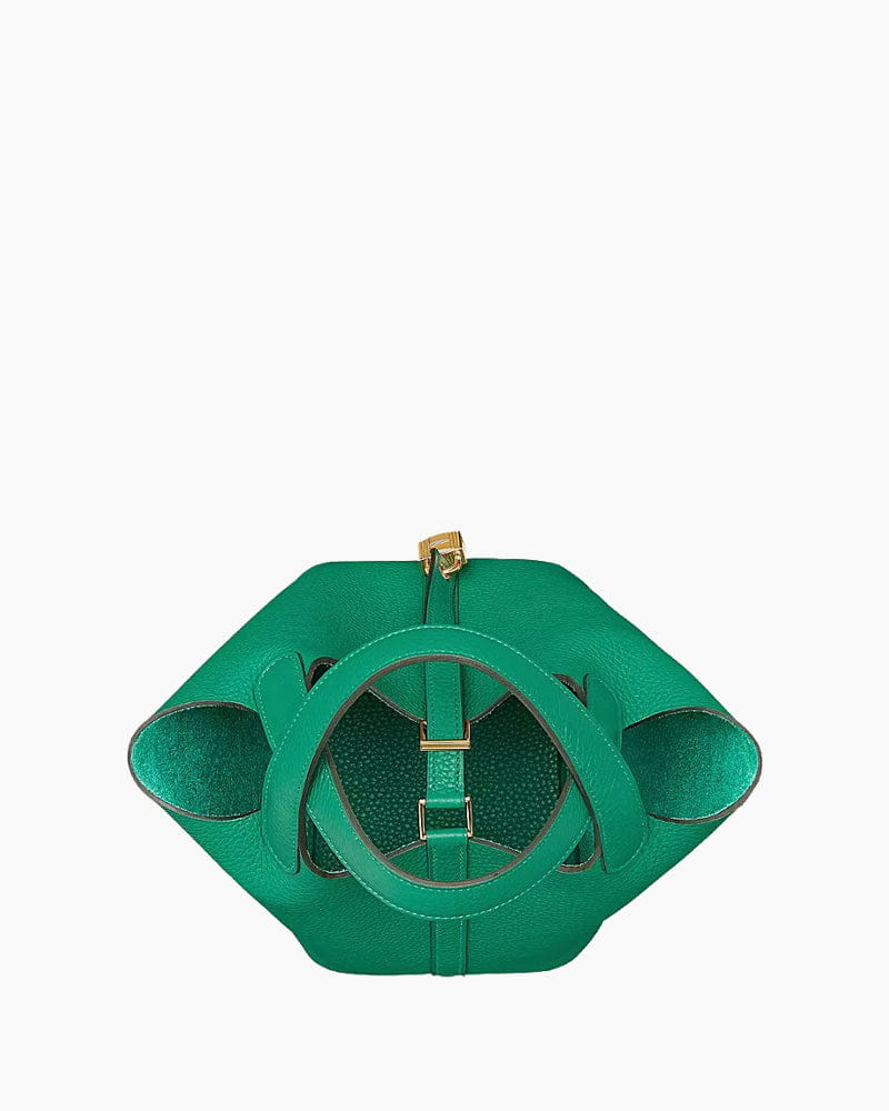 pre-salewomens-summer-resort-green-leather-bucket-bag