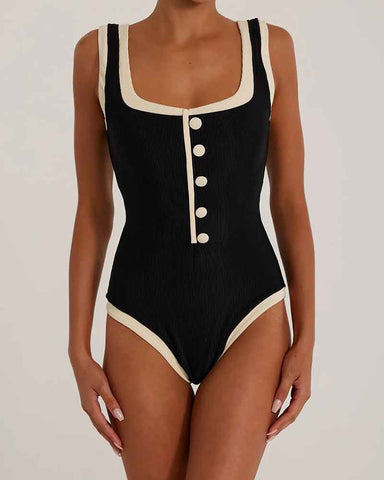 Beach & Resort Ribbed Button One-Piece Swimsuit