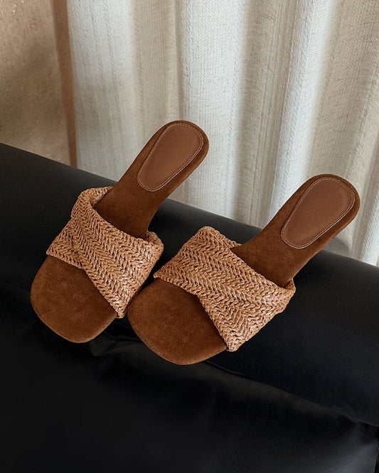 Cross-Strap Woven Open-Toe Slide Sandals