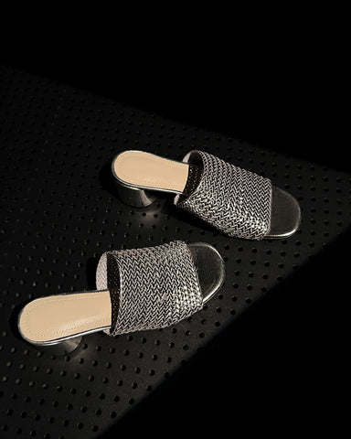 Woven Open-Toe Block-Heel Mule Sandals