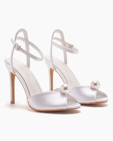 White Satin Peep Toe High Heels