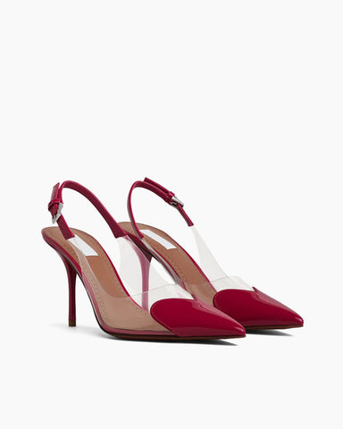 Women's Red Gloss Heart Point Slingbacks