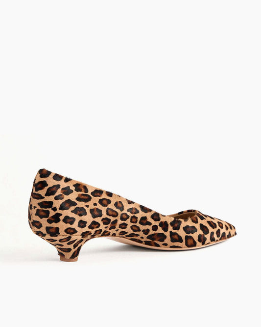 (Pre-sale)Leopard-Print Calf Hair Pointed Toe Kitten Heel Pumps