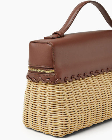 Elegant Resort Wicker Leather Top Handle Bag