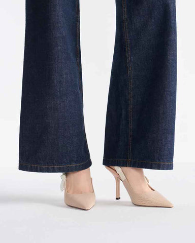 Modern Black Fabric Evening Pumps with Knot Strap Detail