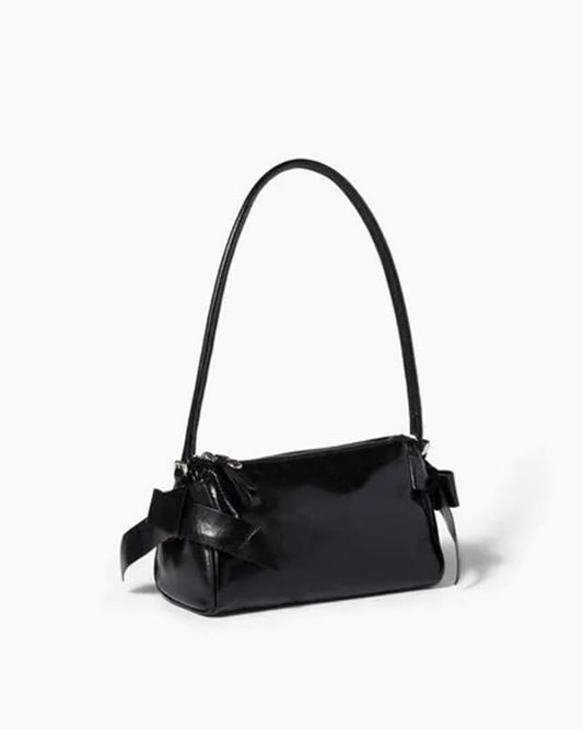 Compact Nappa Leather Bow-Accent Pouch Handbag