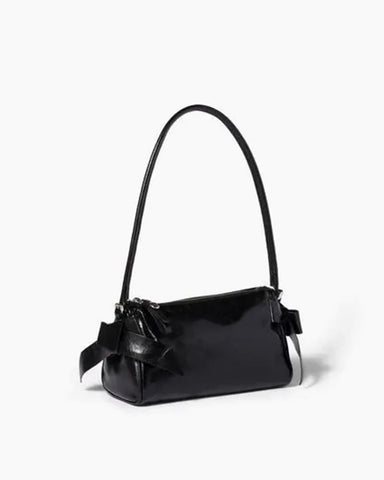 Compact Nappa Leather Bow-Accent Pouch Handbag