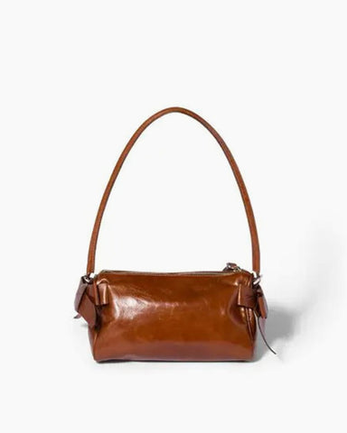 Compact Nappa Leather Bow-Accent Pouch Handbag