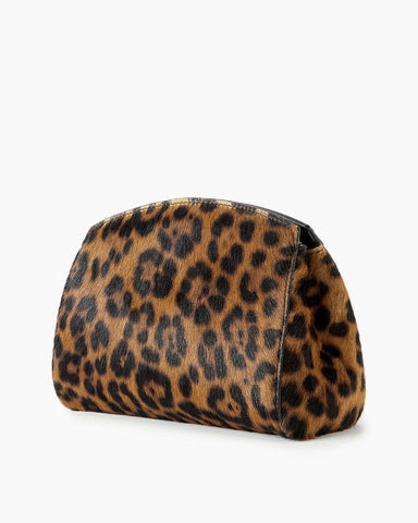 (Pre-sale)Leopard-Print Calf Hair Clutch with Gold Stud Detail
