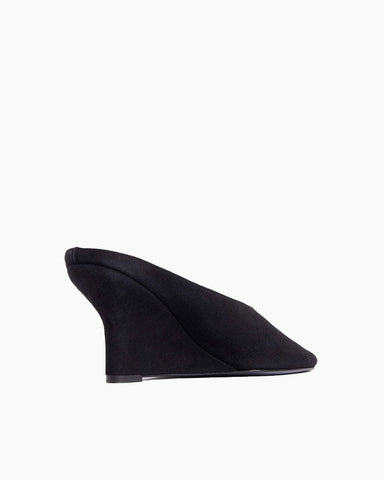(Pre-sale)Black Velvet Peep-Toe Wedge Mules