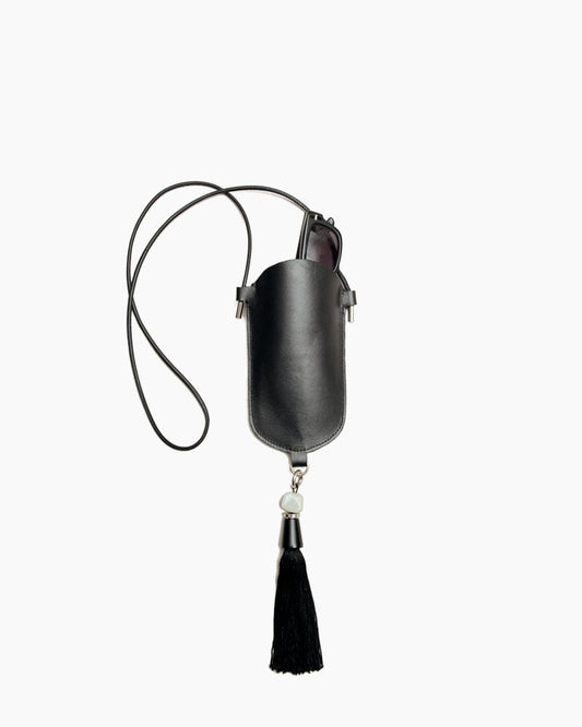 Leather Eyeglass Case Necklace with Tassel Detail