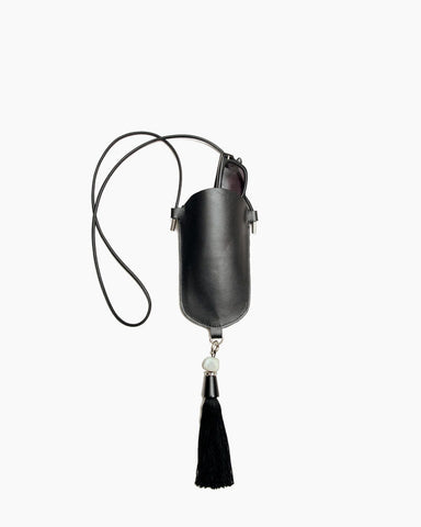 (Pre-sale)Leather Eyeglass Case Necklace with Tassel Detail