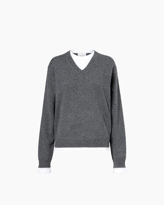 Layered Grey Cashmere Sweater for Modern Ivy League Aesthetics