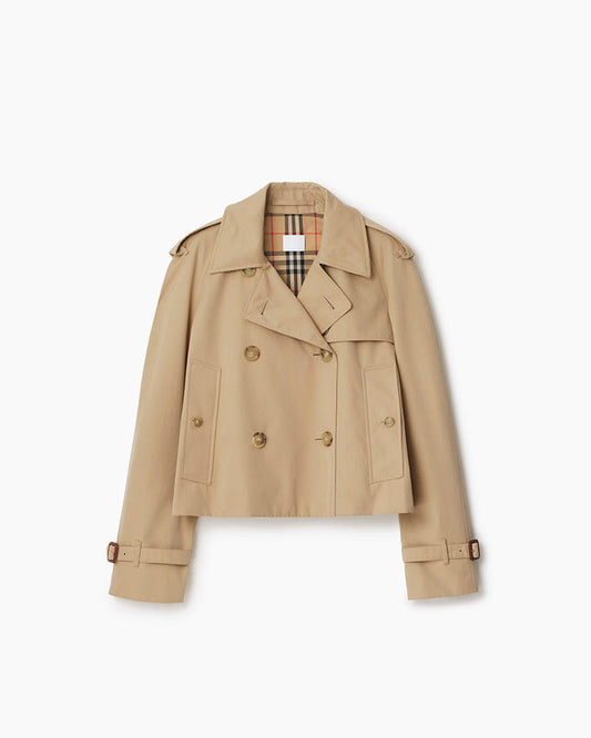 Short Double-Breasted Beige Coat | Cropped Trench for Spring Office