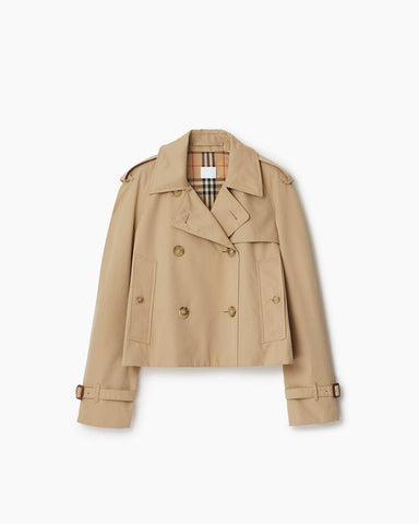 Short Double-Breasted Beige Coat | Cropped Trench for Spring Office