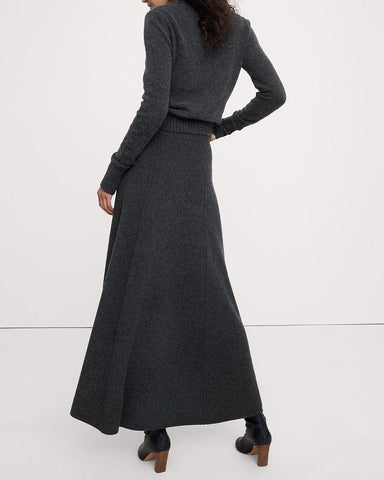 Charcoal Cotton Knit Midi Skirt for Minimalist Office Styling