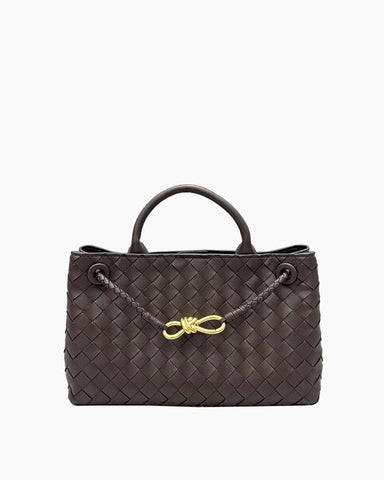 Women's Woven Leather Quilted Top Handle Bag