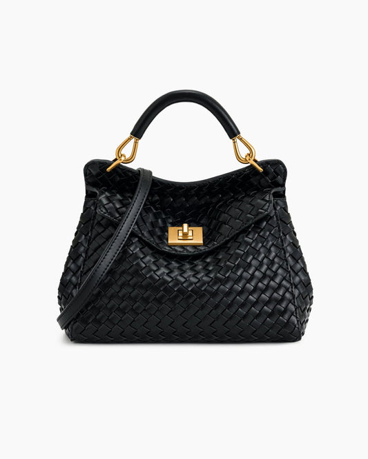Refined Woven Leather Top-Handle Satchel