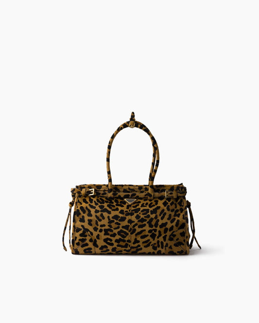 (Pre-sale)Large Leopard Print Calf Hair Tote Bag with Buckle Detail