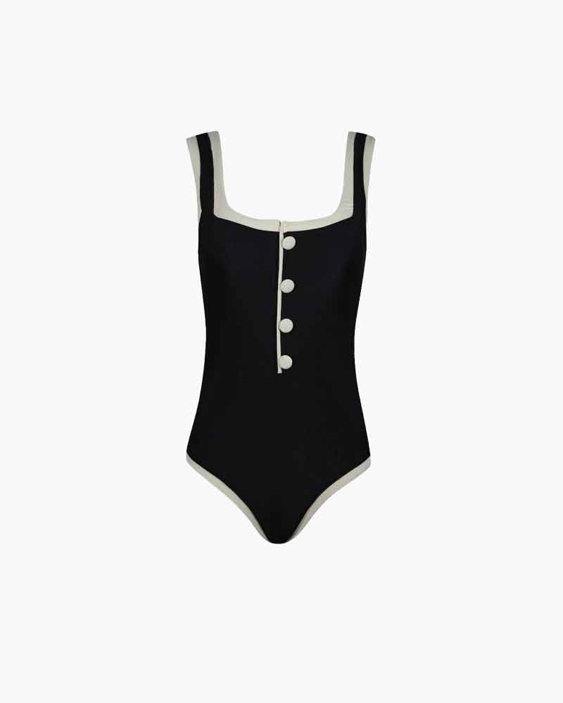 Beach & Resort Ribbed Button One-Piece Swimsuit