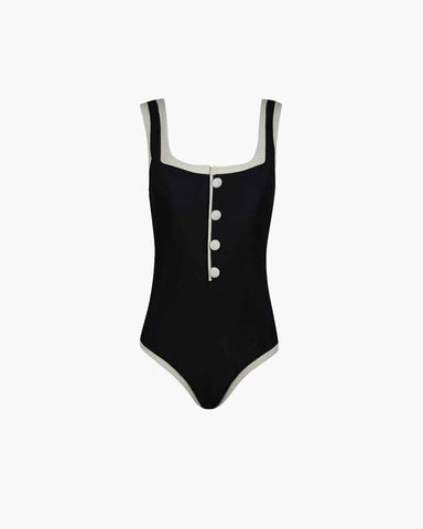 Beach & Resort Ribbed Button One-Piece Swimsuit