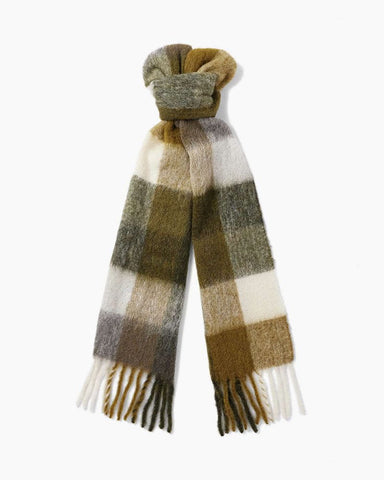 Fringed Checked Knitted Wool Scarf