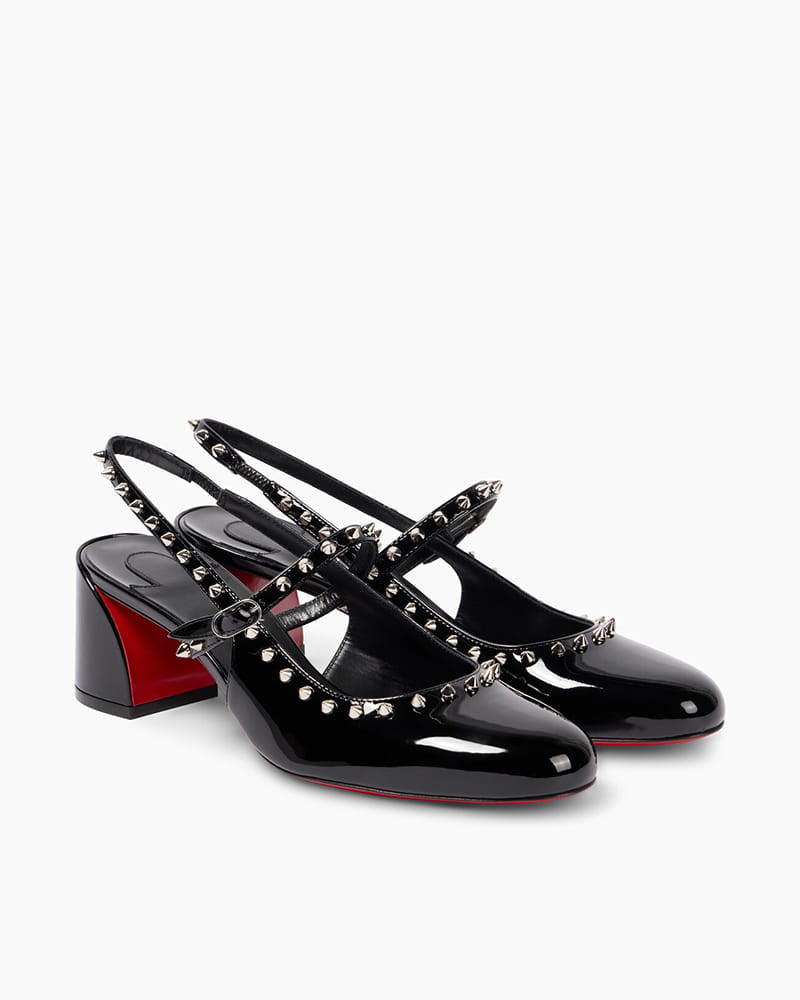 Patent Leather Studded Slingback Pumps