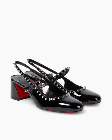 Patent Leather Studded Slingback Pumps