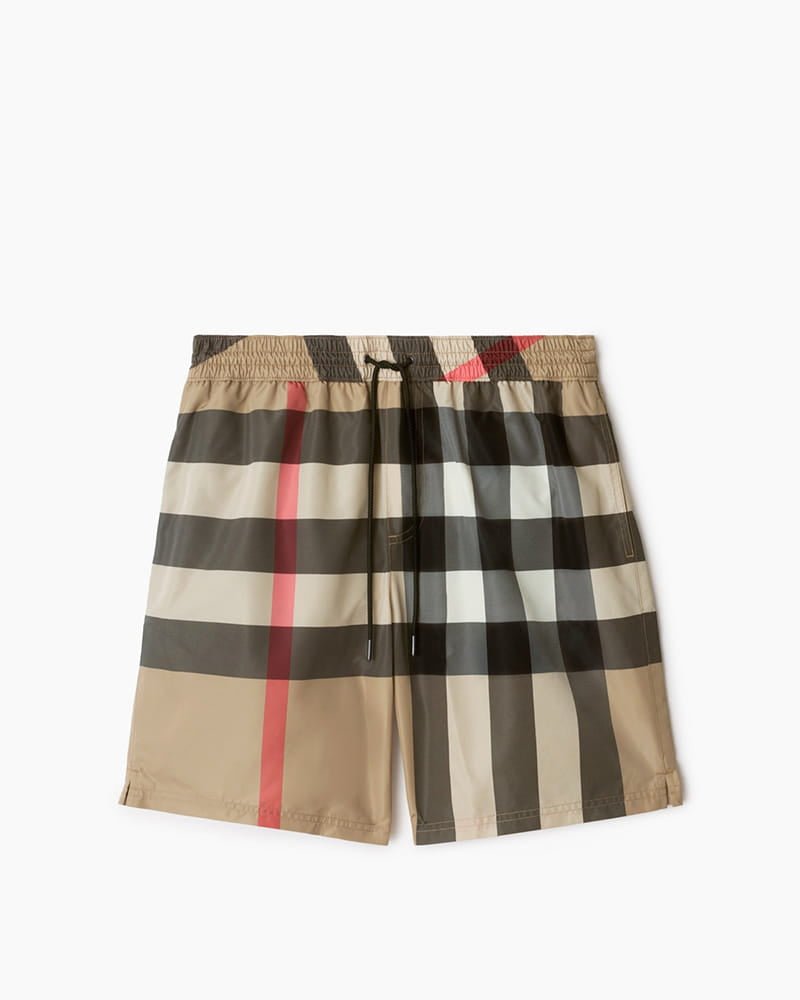 Summer Beach Drawstring Check Swim Shorts