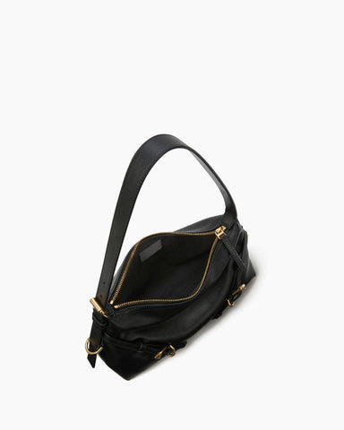 Slouchy Black Shoulder Handbag with Buckle Straps