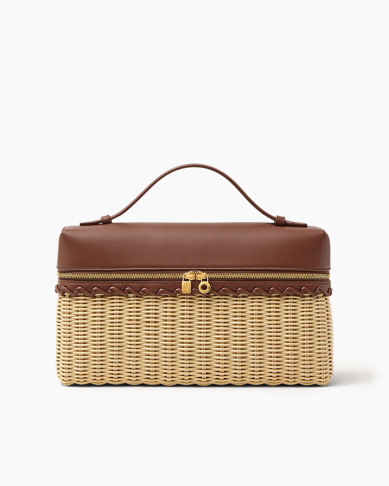 Elegant Resort Wicker Leather Top Handle Bag