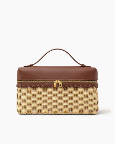 Elegant Resort Wicker Leather Top Handle Bag
