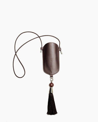(Pre-sale)Leather Eyeglass Case Necklace with Tassel Detail
