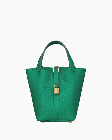 pre-salewomens-summer-resort-green-leather-bucket-bag