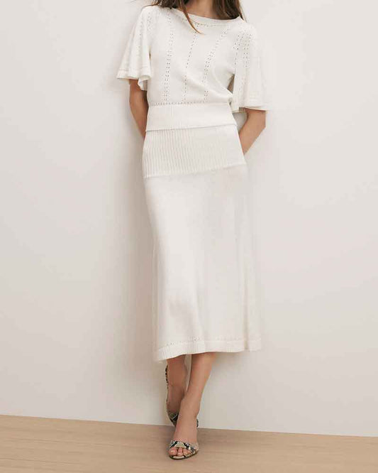 Women’s Off-White Pointelle Knit Fishtail Midi Skirt