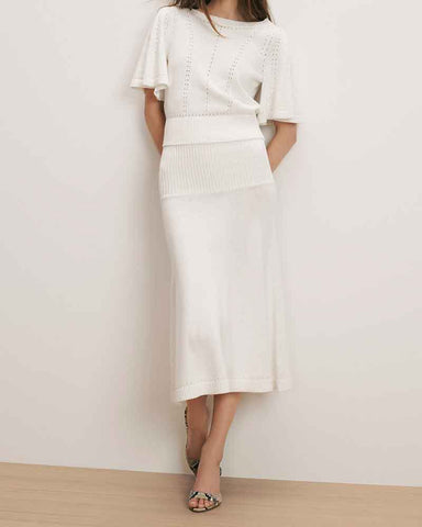 Women’s Off-White Pointelle Knit Fishtail Midi Skirt